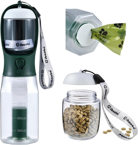 Dog Water Bottle with Food Container & Poop Bag Holder, Travel Water Bowl, Portable Pet Dispenser, Dog Stuff Accessories Items, Puppy Essentials Necessities for Yorkie Chihuahua Walking Hiking-PawvioPets