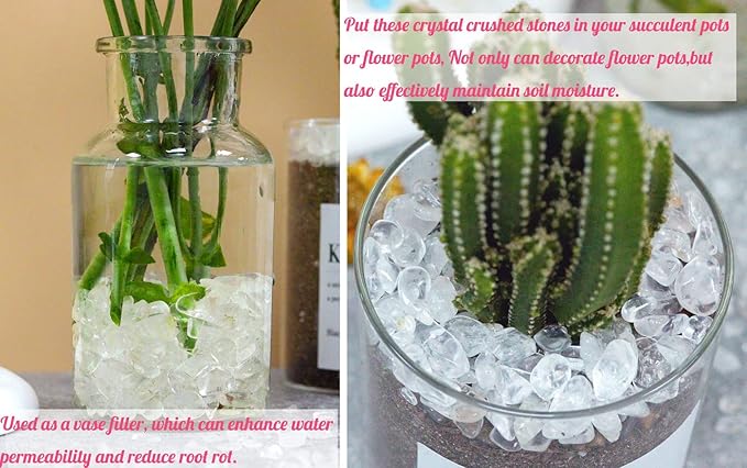 1lb Clear Quartz Aquarium Gravel Rocks Natural Tumbled Healing Crystal Chips Bulk Gemstones Crushed Stones for Fountain Vase Filler Planters Decorative Fish Tank Potted Reiki Energy Balancing-PawvioPets