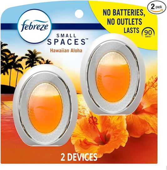 Febreze Small Spaces Air Freshener, Odor-Fighting, Plug In Alternative, Air Fresheners for Home and Bathroom and Kitchen, Closet Air Fresheners, Hawaiian Aloha Scent, 2 Count-PawvioPets