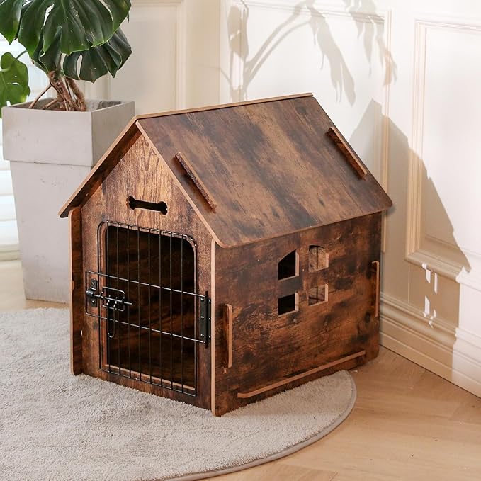 Dog House Indoor for Small Dogs or Cats, Cozy Wooden Design, Small Indoor Bed House, with Air Vents and Elevated Floor Warm Dog Cave (Large Color-2)-PawvioPets