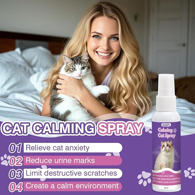 Cat Calming Spray 60 ML 2 Pack Calming Solution for Cats Cat Pheromone Spray Reduces Stress Anxiety Scratching Calming Spray for Cats Good for Home Travel Cat Pheromones Calming Spray-PawvioPets
