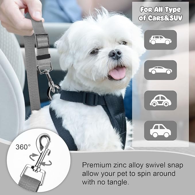 BWOGUE 2 Packs Dog Cat Safety Seat Belt Strap Car Headrest Restraint Adjustable Nylon Fabric Dog Restraints Vehicle Seatbelts Harness-PawvioPets