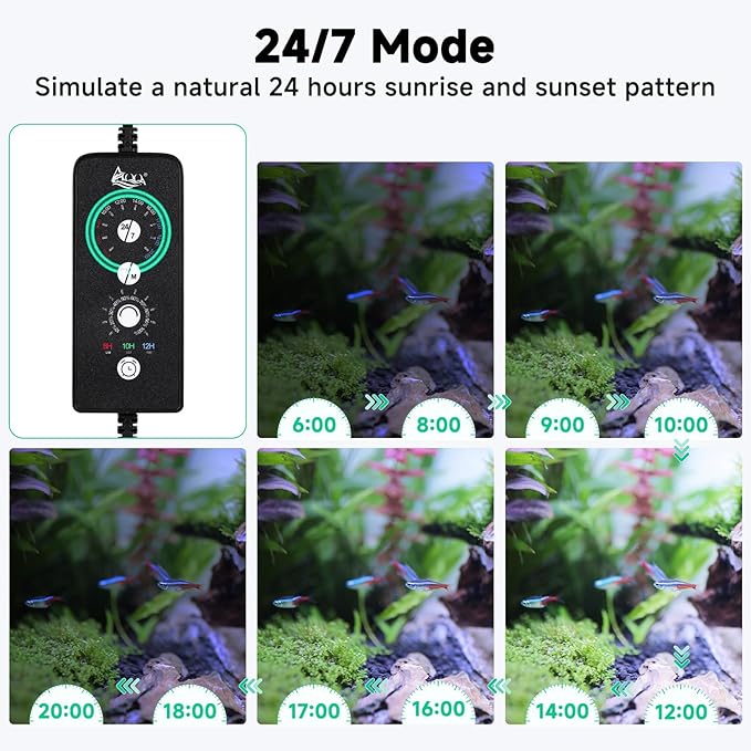 AQQA LED Aquarium Light, 24/7 Mode IP68 Waterproof Extendable Bracket Fish Tank Light, DIY Mode Full Spectrum Aquarium Plant Light, Adjustable Timer/Brightness Memory Function for 32-40 Inch Fish Tank-PawvioPets
