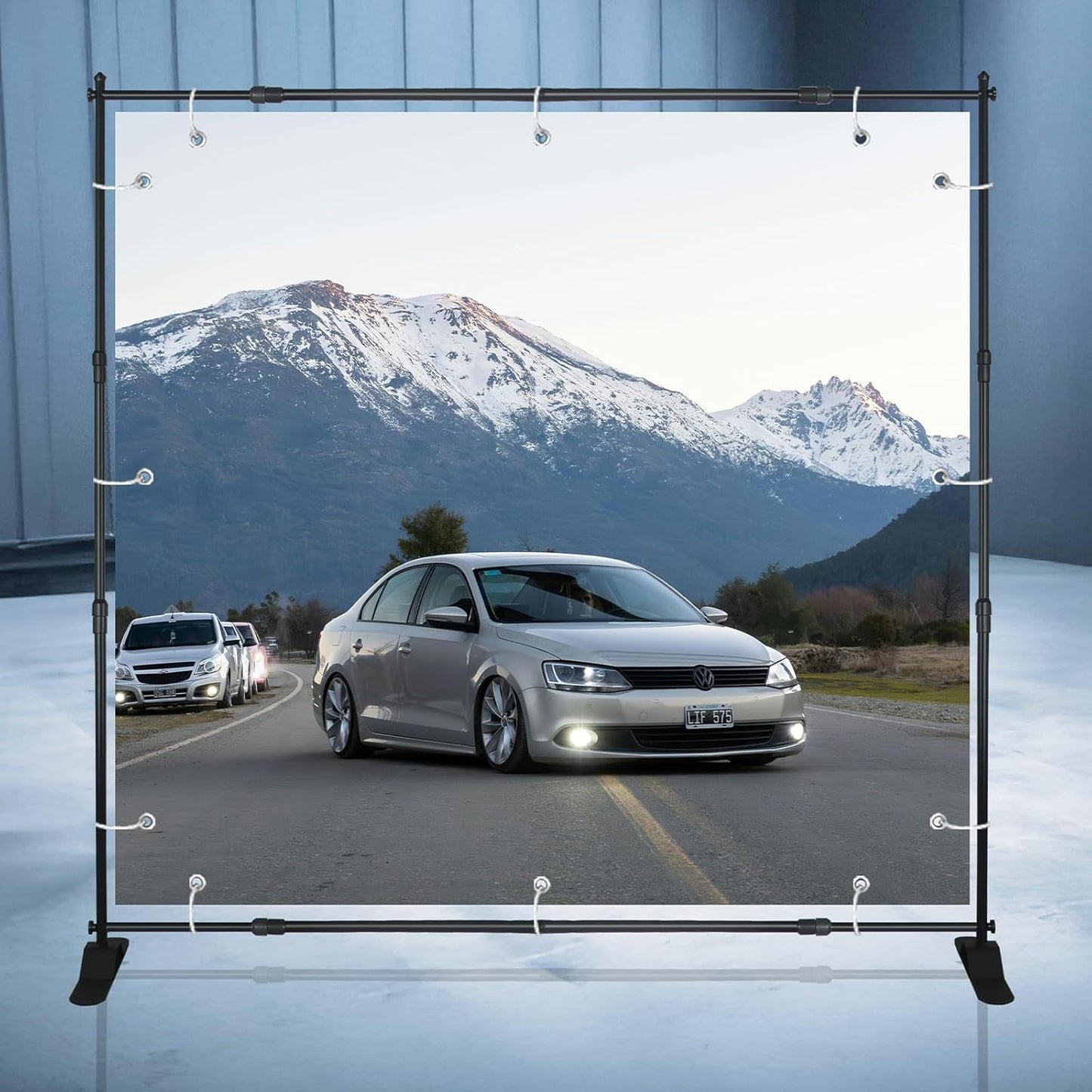 8x8 FT(WxH) Heavy Duty Backdrop Banner Stand with Adjustable Telescopic Tube,Step and Repeat Stand for Parties, Photo Booths, Exhibit Events and More Easy to Install(Carrying Bag Included)