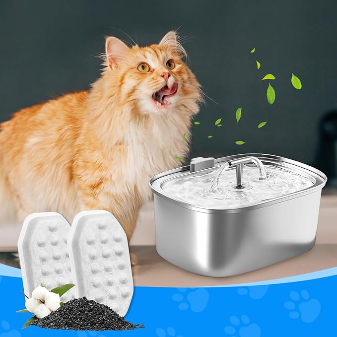 Cat Fountain Filter Replacement, Cat Water Fountain Filters Compatible with Rellaty & Fit for Neareal 3.2L/108oz Fountains, 10PCS Replacement Filters with 10PCS Sponge 10+10 Pack-PawvioPets