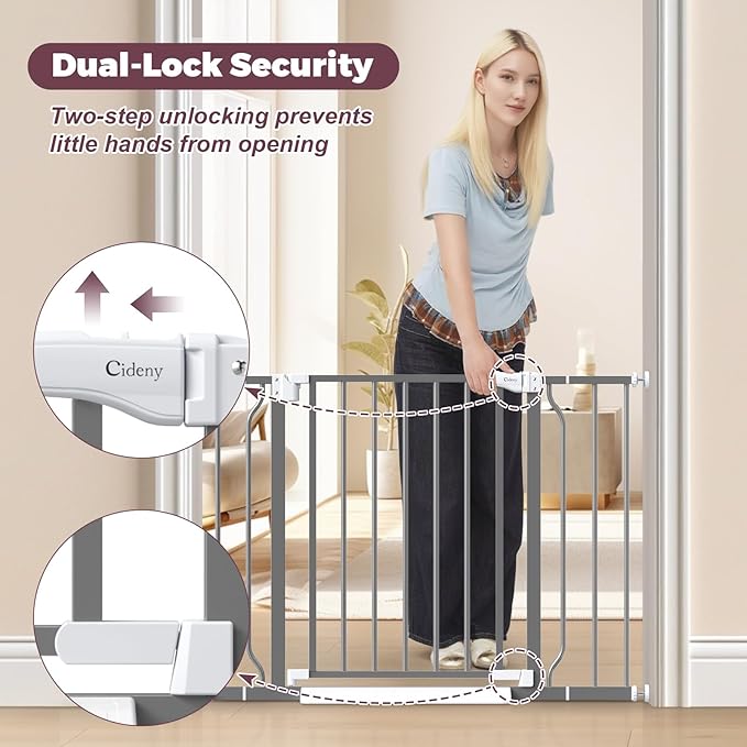 29"-40" Baby Gate for Stairs, Auto Close Stroller Friendly Dog Gate Indoor for Doorways, Pressure Mounted Baby Gate, Easy Walk Through Gate for Children & Pets, Grey-PawvioPets
