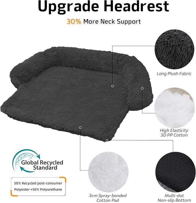 Calming Dog Bed Fluffy Plush Dog Mat for Furniture Protector with Removable Washable Cover for Large Medium Small Dogs and Cats (Extra Large(53x39.3x6), Dark Grey)-PawvioPets
