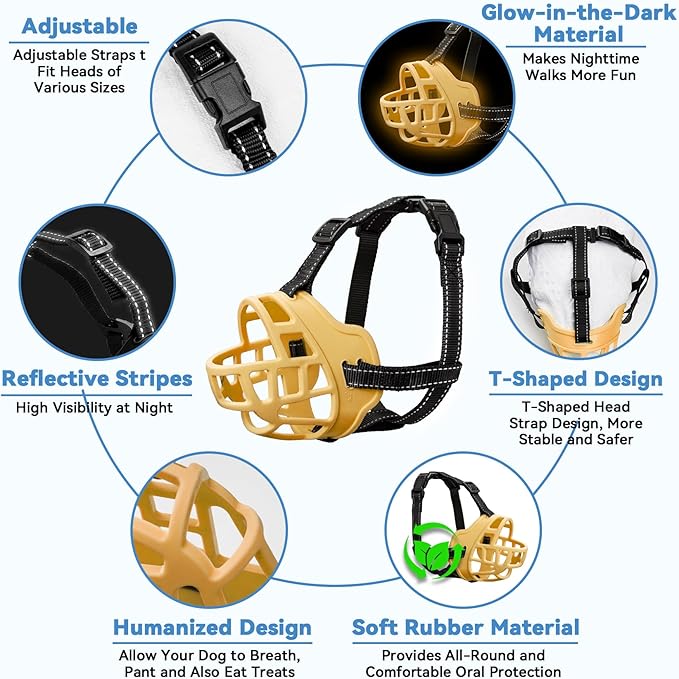 Dog Muzzle for Large Dogs, Breathable Basket Muzzles for Small, Medium and X-Large Aggressive Dog, Allows Panting Drinking, Suitable for Grooming Trimming Training (2, Luminous Orange)-PawvioPets