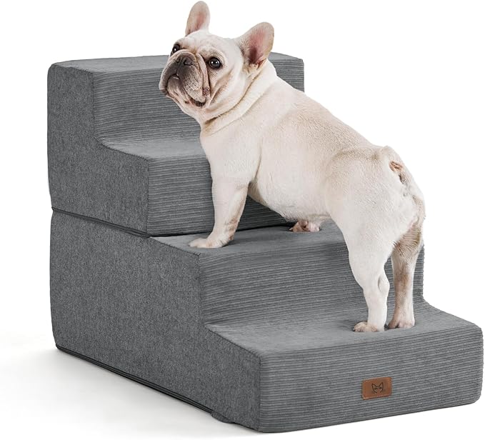 Dog Stairs for High Bed, Dog Steps for Bed Couch Sofa, 35D Foam Extra Wide Pet Steps for Small Dogs and Cats, Pet Stairs with Non-Slip Bottom Grey, 2 Steps-PawvioPets