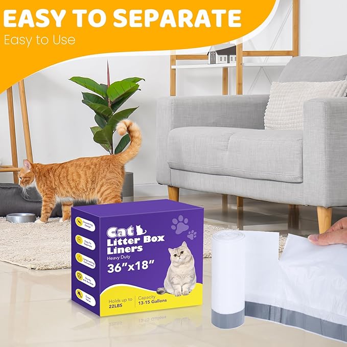 30 Count Cat Litter Liners Large, Jumbo Drawstring Extra Durable Pet Cat Pan Liners Extra-Thick Kitty Litter Box Bag 36" x 19"-PawvioPets