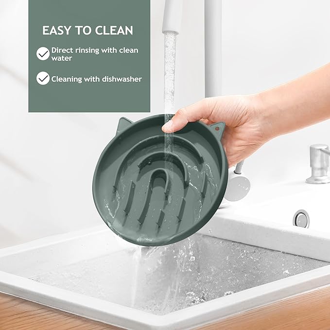 Coomazy Silicone Slow Feeder Dog Cat Bowls, Interactive Puzzle Toy for Pets Food Training, Keeps Dogs Cats Busy, Prevents Puppy Kitty Overeating (Dark Green, 1.4Cup)-PawvioPets