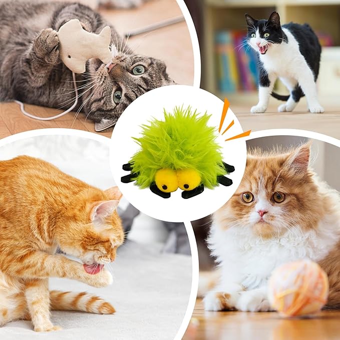 2 Pack-Spider Cat Kicker Toy with Catnip & Bell Inside, Cat Stuffed Animal Soft Cat Toys, Cute Cat Feather Toy Plush Cat Toy, Cat Nip Toys Cat Toys for Bored Cats, Interactive Cat Toys for Indoor Cats-PawvioPets
