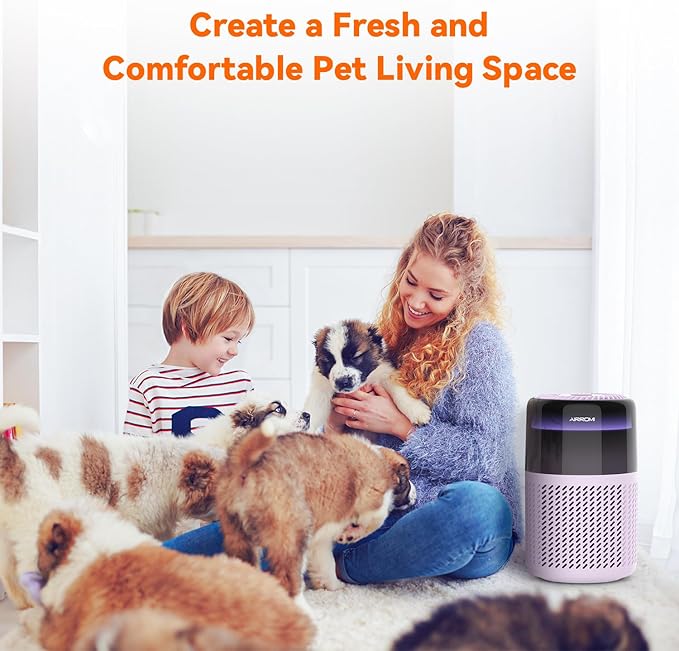 AIRROMI Air Purifier for Bedroom Home,HEPA Filter,Covers Upto 549 Ft²,Quiet 360°intake Air Cleaner with Fragrance ponge for Better Sleep,Night Light,Filters Smoke,Pet Dander,Allergies,Dust,A2005Purple-PawvioPets