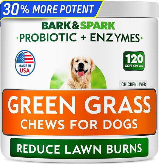 BARK&SPARK Green Grass Chews - Pee Grass Spot Saver Caused by Dog Urine - Urine Neutralizer for Lawn, Gut Health Probiotics & Digestive Enzymes,Lawn Burn from Dog Urine, Grass Burn Spot Chews, Rocks-PawvioPets