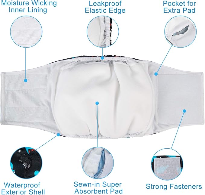 CuteBone Dog Diapers Male Washable Belly Band for Male Dogs Wraps 3pcs a Pack DM39M-PawvioPets