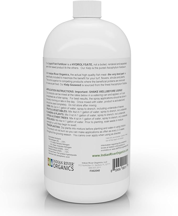 Fish & Kelp Blend Fertilizer - OMRI Listed Organic Fertilizer (36 oz) 1 Quart- Liquid Organic Fish and Kelp for Turf, Flowers, Shrubs, Plants, Fruits & Vegetables-PawvioPets