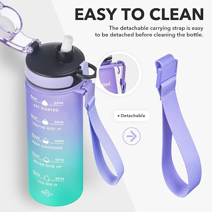 Enerbone Water Bottle, Leakproof BPA & Toxic Free, Motivational Water Bottle with Times to Drink and Straw, Fitness Sports Water Bottle with Strap for Office, Gym, Outdoor Sports-PawvioPets
