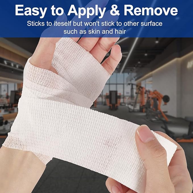 24 Pack White Self Adhesive Bandage, 2” x 5 Yards Medical Wrap, Cohesive Bandage Wrap, White Tape Baseball, Self Stick Bandage Tpae, First Aid Gauze for Ankle, Leg, Arm-PawvioPets