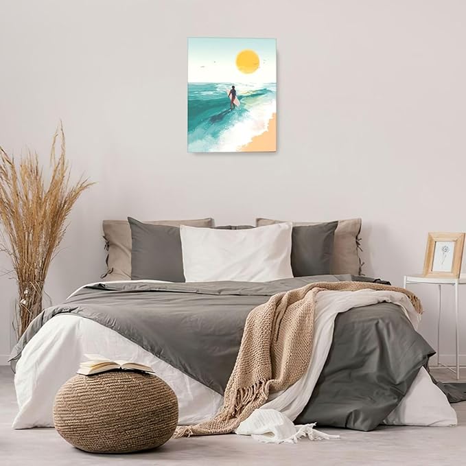 Beach Surfing Wall Art Ocean Coastal Wave Canvas Wall Decor Summer Nature Seascape Pictures Painting Print Framed Artwork Decorations for Bathroom Living Room Office Bedroom 16"x20"-PawvioPets