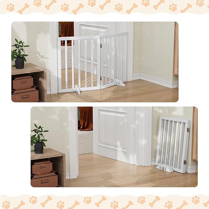 Freestanding Foldable Dog Gate 2 Panel,Fully Assembled Dog Gates for Doorways, Wooden Pet Gates for The House, 24-inch Tall Door Gate Indoor-PawvioPets