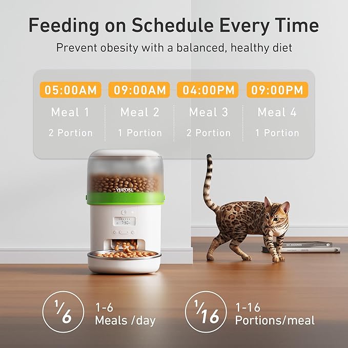 Automatic Cat Feeder - 2L Cat Food Dispenser, Timed Auto Pet Feeder with 180-day Battery Life, 1-6 Meals Per Day, 1-16 Portion, Desiccant Bag Keeps Dry Food Fresh, Also for Small Dogs-PawvioPets