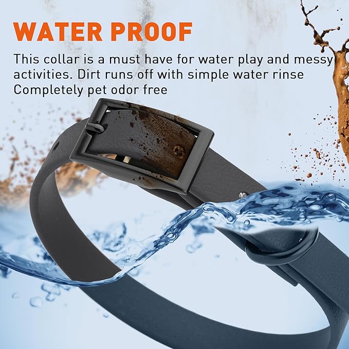 Dogline Biothane Waterproof Dog Collar Strong Coated Nylon Webbing with Black Hardware Odor- Proof for Easy Care Easy to Clean High Performance Fits Small Medium or Large Dogs, Black-PawvioPets