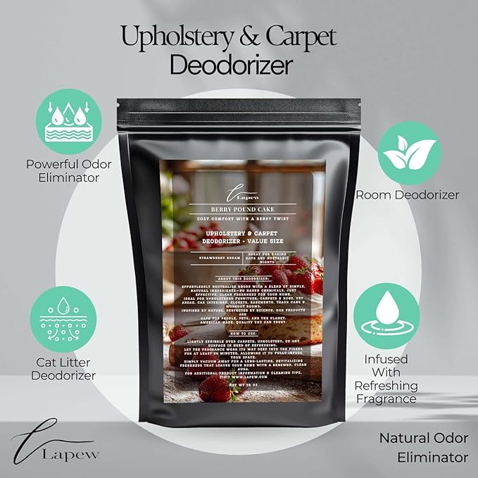 Berry Pound Cake Carpet Freshener Powder Refill 36 oz | Powerful Odor Eliminator for Home | Upholstery Deodorizer | Carpet Deodorizer | Pet Urine | Cat Litter Box | Strawberry Pound Cake Fragrance-PawvioPets