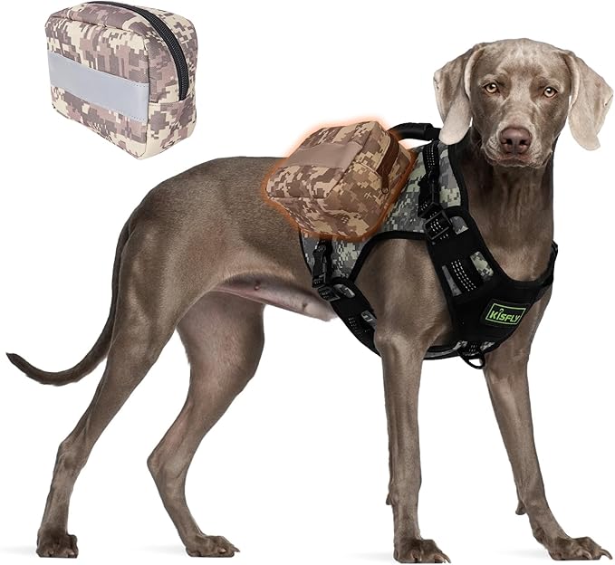Dog Tactical Harness with Reflective Design, Breathable and Adjustable Tactical Dog Vest, No Choke Harness, Military Grade Gear for Training, Hunting, Outdoor Adventures, Camouflage L-PawvioPets