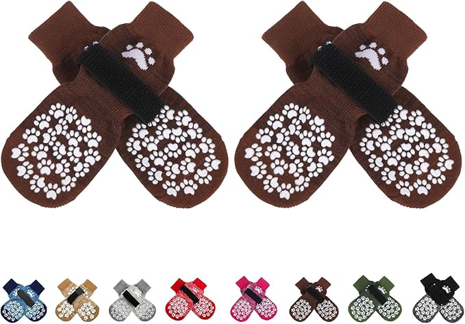 EXPAWLORER Anti Slip Dog Socks to Prevent Licking Paws, Dog Shoes for Hot Pavement, Dog Booties for Small Medium Large Senior Dogs, Traction Control Boots & Paw Protectors for Hardwood Floors Coffee-PawvioPets