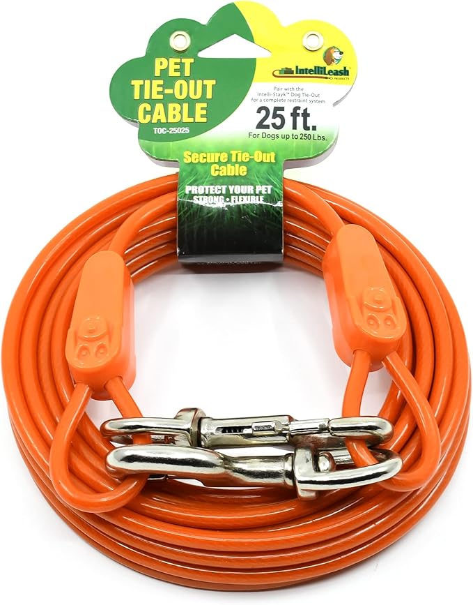25FT Tie-Out Cables for Dogs - Strong, Safe, and Durable Dog Tie-Outs for Every Breed up to 250 Pounds - Weather and Wear Resistant Galvanized Aircraft Cable for Outside Use-PawvioPets