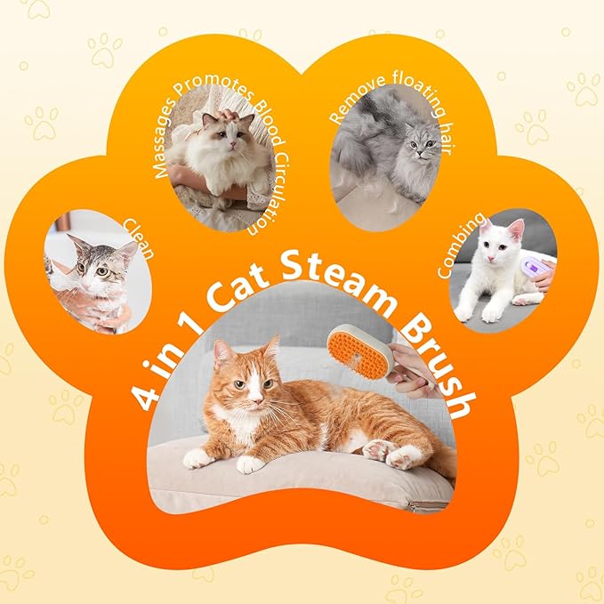4-in-1 Cat Grooming Steam Brush, Pet Hair Shedding, Massage, Cleaning, Combing (brown)-PawvioPets