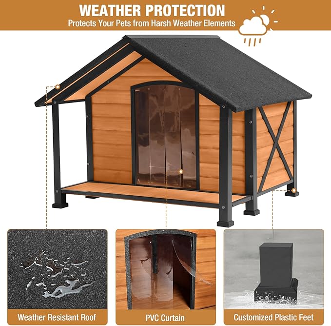 Dog House Outdoor & Indoor, Dog Kennel for Winter, Insulated Puppy Shelter for Small & Medium & Large Dogs,Unique All-Around Iron Frame (Medium)-PawvioPets