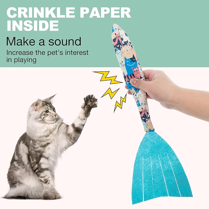 BINGPET 6 Pcs Catnip Toys for Cats,Interactive Cat Toy for Bored Indoor Kitten Adult Cats,Cat Fish Toy Filled with Natural Catnip,Cute Crinkle Cat Toy Kitten Toys Cat Chew Kicker Toy for All Breeds-PawvioPets
