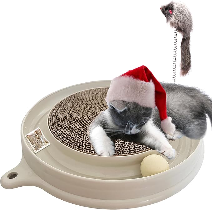 AUOON Cat Scratcher Toy - Cat Scratch Pad with Cat Toy Ball Track and Plush Mouse Toy for Indoor Cats and Kittens (Milk Shake)-PawvioPets