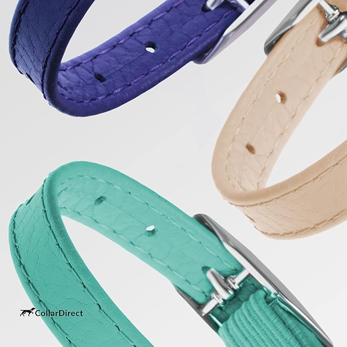 CollarDirect Leather Cat Collar, Kitten Collar with Removable Bell Black Blue Red Orange Lime Green (6-7 Inch, Beige)-PawvioPets