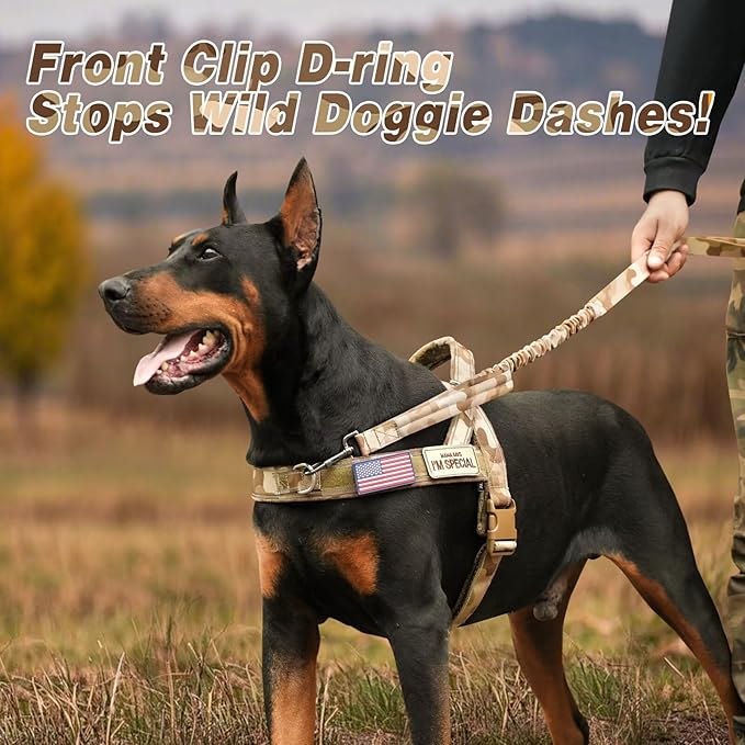 Forestpaw No Pull Dog Harness - Soft Flannel Padded Tactical Dog Vest Harness with Quick Release Buckle, Adjustable Reflective Pet Harness for Medium Dogs Walking Training,Brown Camouflage M-PawvioPets