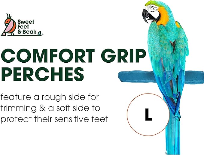 Comfort Grip Safety Perch for Bird Cages - Pedicure Perch for Birds to Keep Nails and Beaks in Top Condition - Safe Easy to Install Bird Cage Accessories - L 13"-PawvioPets