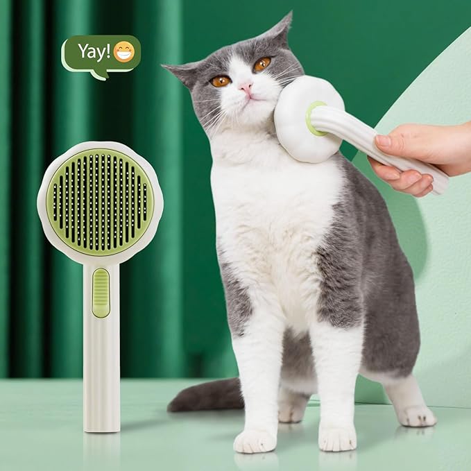 Cat Brush Dog Brush with Release Button for Shedding, Self Cleaning Cat Comb Hair Brush for Indoor Cats, Dog Deshedding Brush Grooming Kit, Pet Supplies Hair Remover Tool-PawvioPets