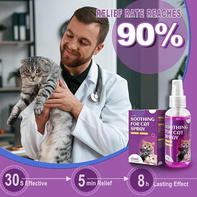 Cat Calming Spray, Cat Pheromone Calming Spray, Natural Calming Solution for Cats, Reduce Kittens Stress, Anxiety, Scratching, Protect Furniture and Floors, Suit For Home, Travel, Vet Visits, 4 PACKS-PawvioPets