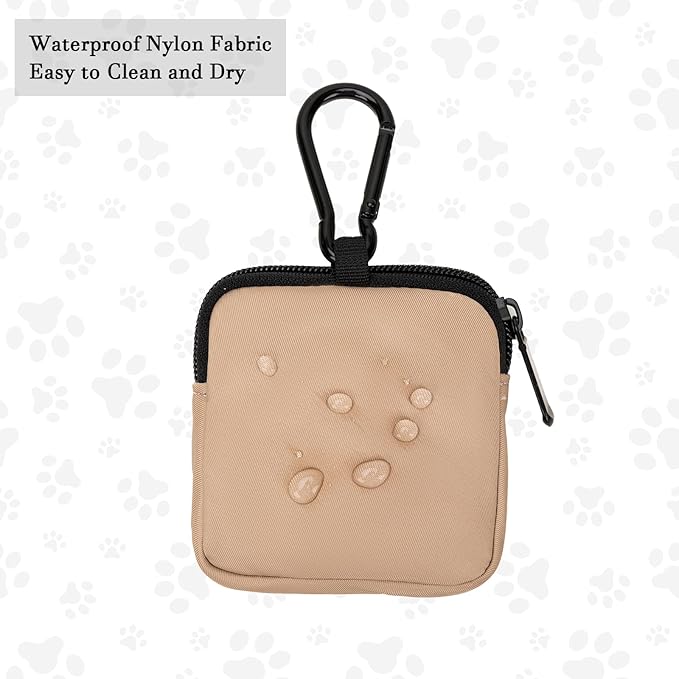 Dog Treat Pouch 2 PCS, Waterproof Small Dog Treat Bag for Leash, Hands Free Puppy Walking Bag with Carabiner, Pet Poop Bag Holder for Pet Puppy Travel or Outdoor Use, Zipper Closure to Avoid Spilling-PawvioPets