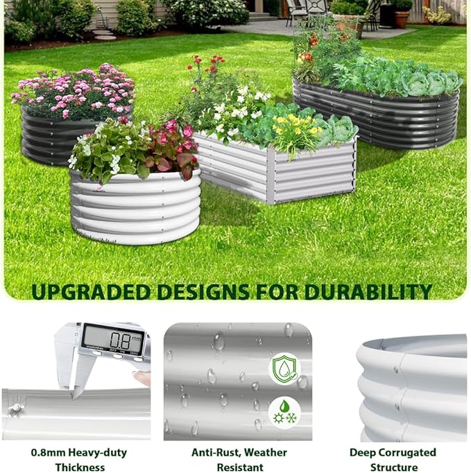 A ANLEOLIFE 8X4X2 ft Galvanized Raised Garden Beds Outdoor, Oval Large Metal Deep Root Planter Box for Planting Vegetables Flowers Herb, Anti-Rust & Easy-Setup, Antique White-PawvioPets