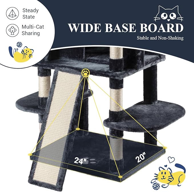 Allewie 68 Inches Cat Tree/House and Towers for Big Feline/Scratching Post/Multi-Level Large Kitty Climbing Tree with Condo/Smokey Grey-PawvioPets