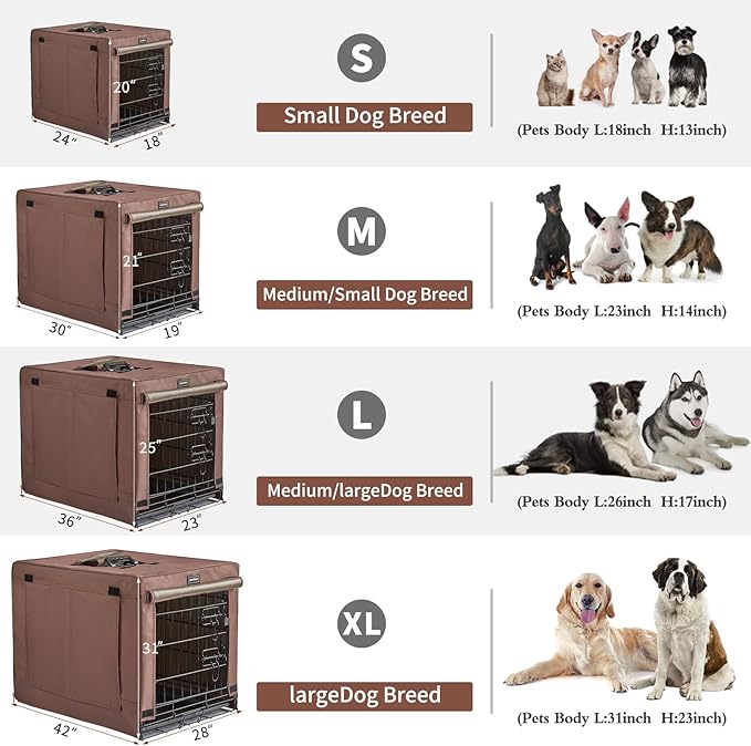 DONORO Dog Crates for Small Medium Size Dogs Indoor Double Door Dog Kennels & Houses for Puppy and Cats, Collapsible Metal Contour Dog Cages (Brown, 30.0" L x 19.0" W x 21.0" H)-PawvioPets