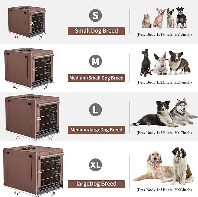 DONORO Dog Crates for Lareg Size Dogs Indoor Double Door Dog Kennels & Houses for Puppy and Cats, Collapsible Metal Contour Dog Cages (Brown, 42.0" L x 28.0" W x 31.0" H)-PawvioPets