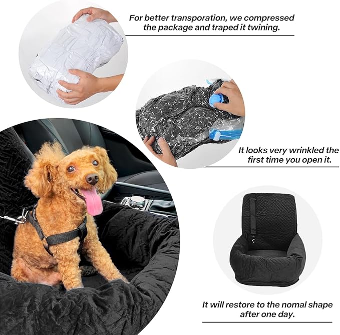 Dog Car Seat for Small Medium Dogs Up to 40lbs, Detachable Washable Soft Pet Booster Travel Bed for Front & Black Seat with Safety Leash Belt-PawvioPets
