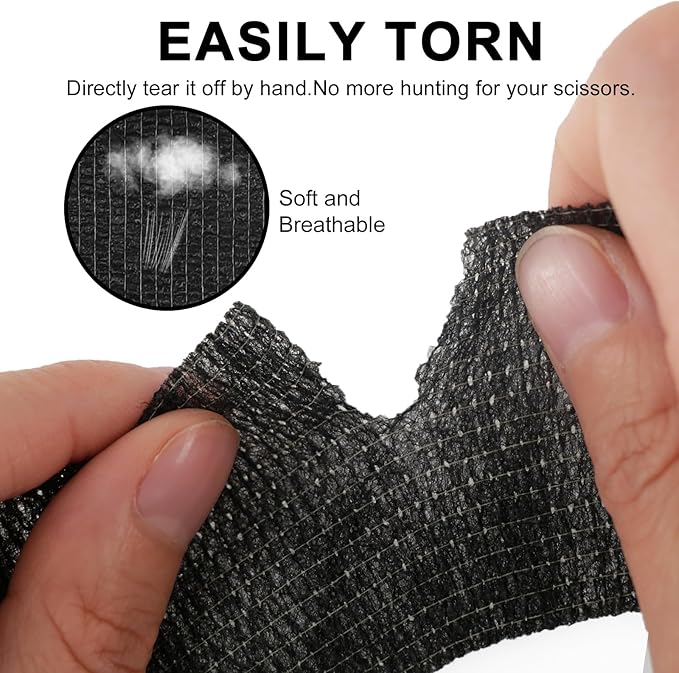 24 Pack Self Adhesive Bandage Wrap, 2” x 5 Yards Elastic Cohesive Bandage Wrap Black Athletic Tape Grip Tape for Ankle, Wrist Sprains, Sports Injuries & Pet First Aid | Medical Sports Tape-PawvioPets