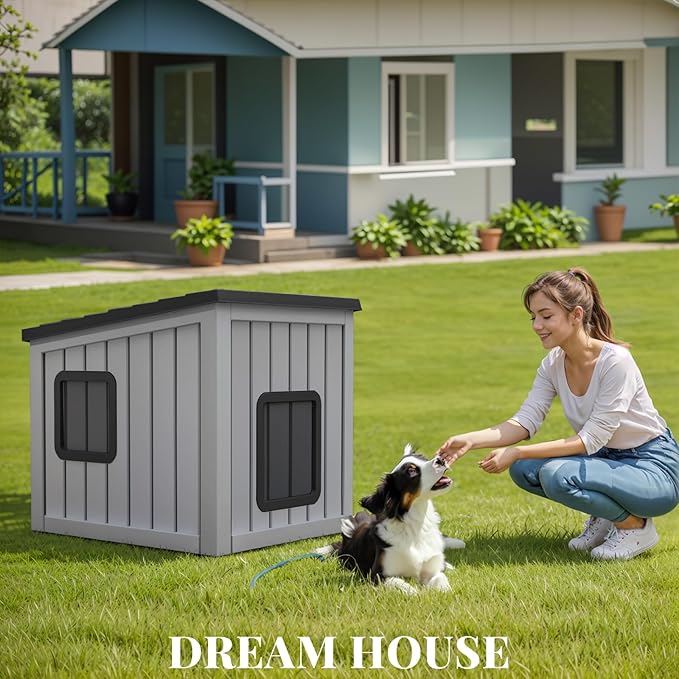 DRATO Dog House Indoor and Outdoor with Weatherproof Roof Removable Floors for Small to Middle Sized Dogs Easy to Assemble (Gray, 24.65 * 21.5 * 22.21)-PawvioPets