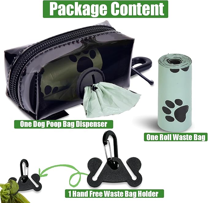 Dog Waste Bag Dispenser Poop Bag Dispenser for Leash Accessory dog Poop Bag Holders Fits Dog Leash Include Hand Free Holder, Clear, No-PUXB-PawvioPets
