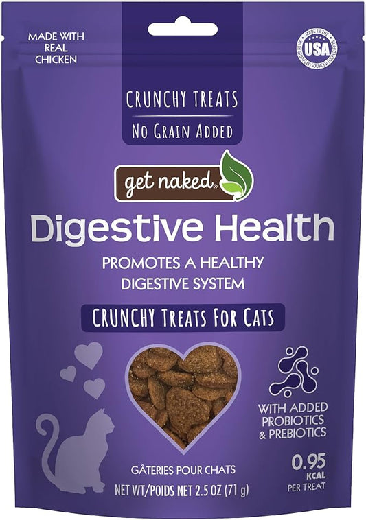 Get Naked Digestive Health Crunchy Cat Treats 2.5oz - Chicken Flavor, Grain-Free Cat Probiotics for Indoor Cats, Supports Healthy Digestion, Dental Health & Immunity, Made in The USA-PawvioPets