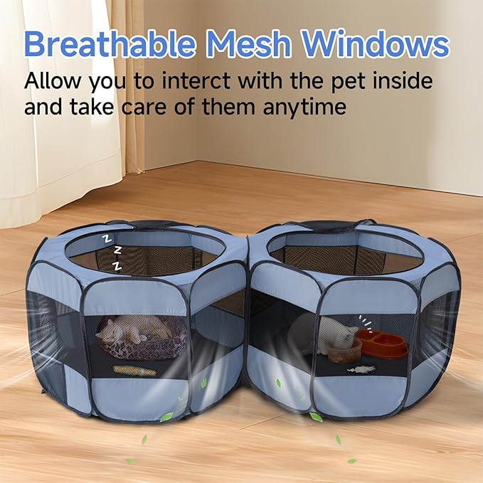 2-in-1 XLarge Pop Up Dog Playpen, Cat Puppy Pet Playpen, Indoor Outdoor Cats Enclosed, Cat Tent Crate Cage Kennel, Portable Playpen for Kitten and Small Animals(No Divider, Unified Space)-PawvioPets